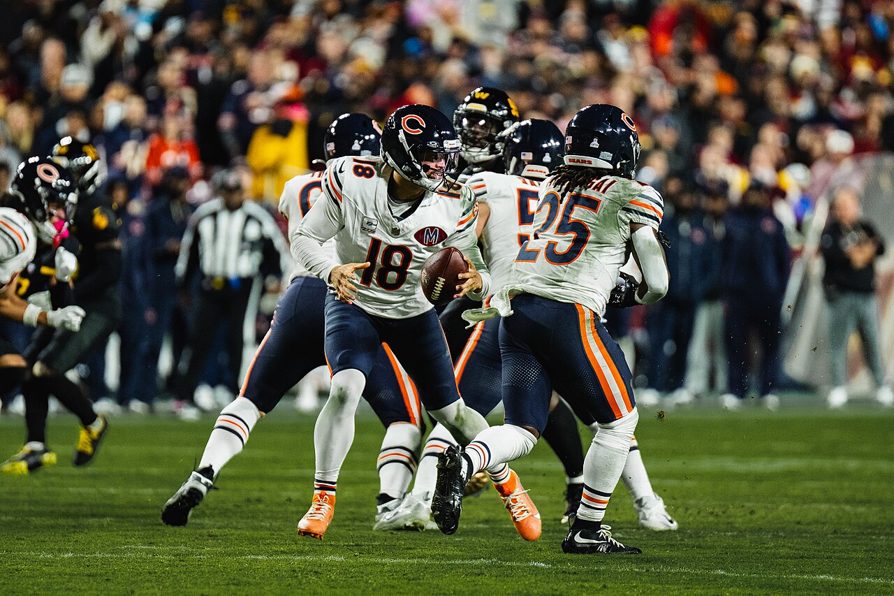 Caleb Williams and the Bears in action against Washington, October 13, 2025