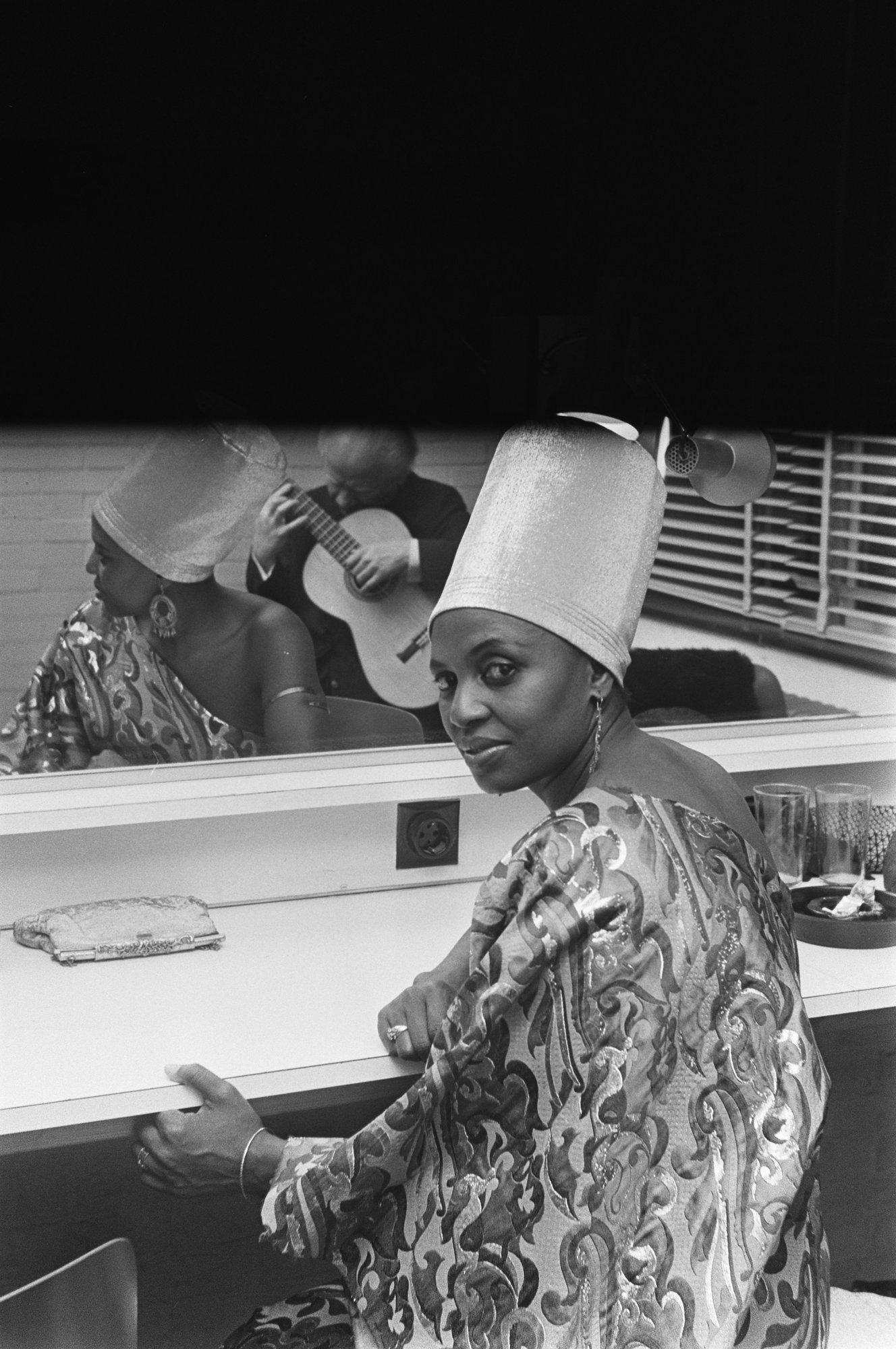 Miriam Makeba backstage at the Grand Gala du Disque Populaire, Amsterdam, March 7, 1969.