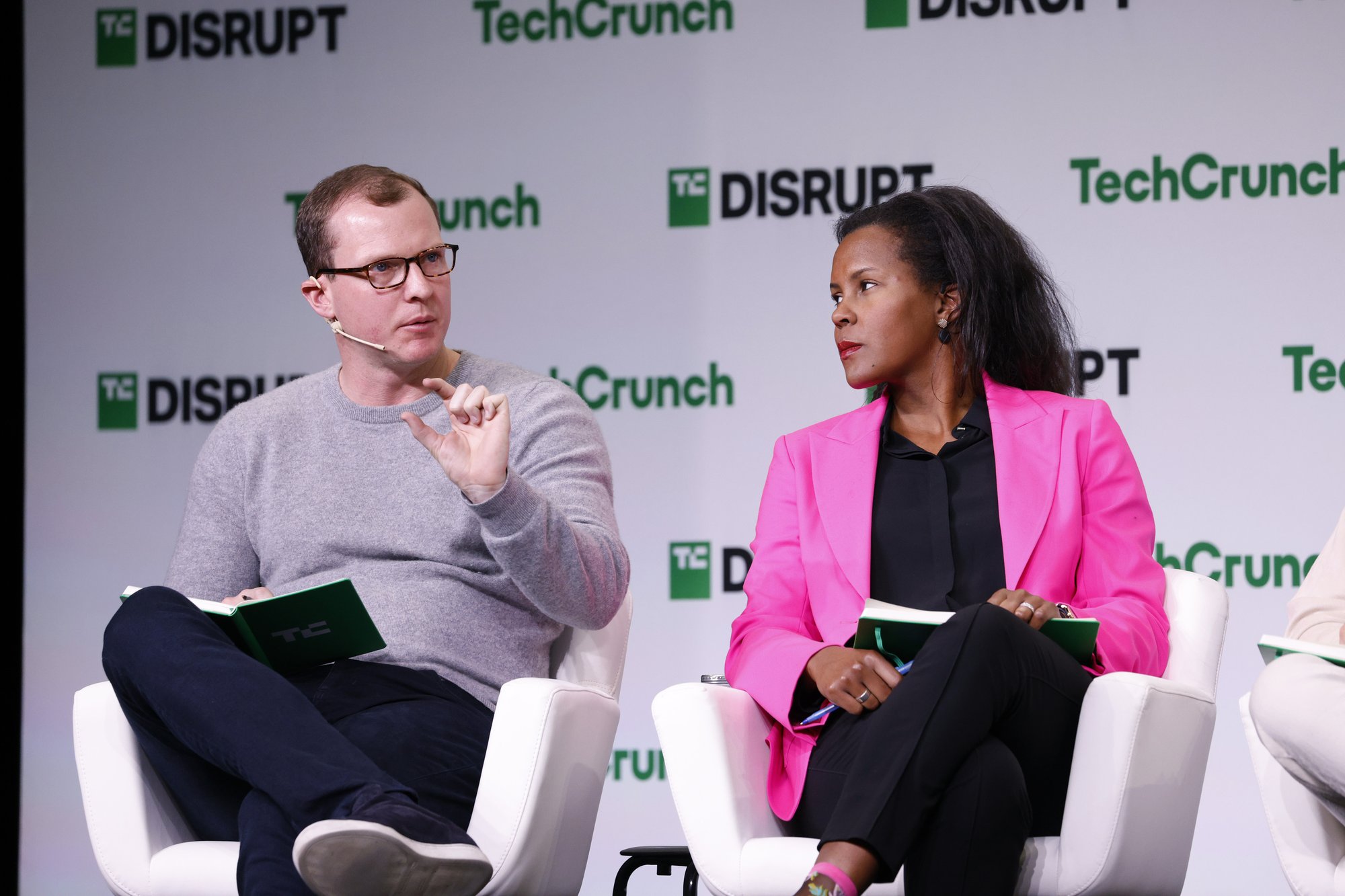 Erin Harkless Moore (right) speaking on a panel at TechCrunch Disrupt 2024, San Francisco, October 29, 2024.
