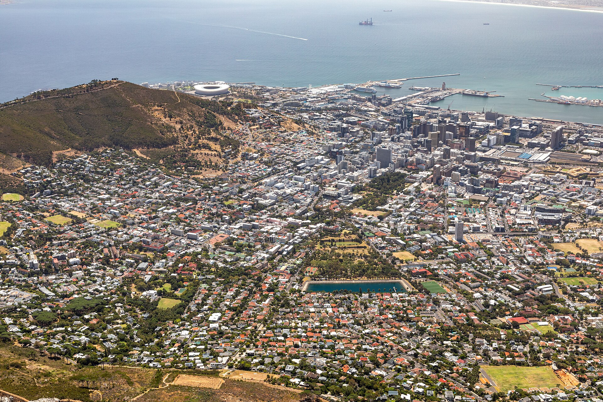 Cape Town's City Bowl seen from Table Mountain, 2024