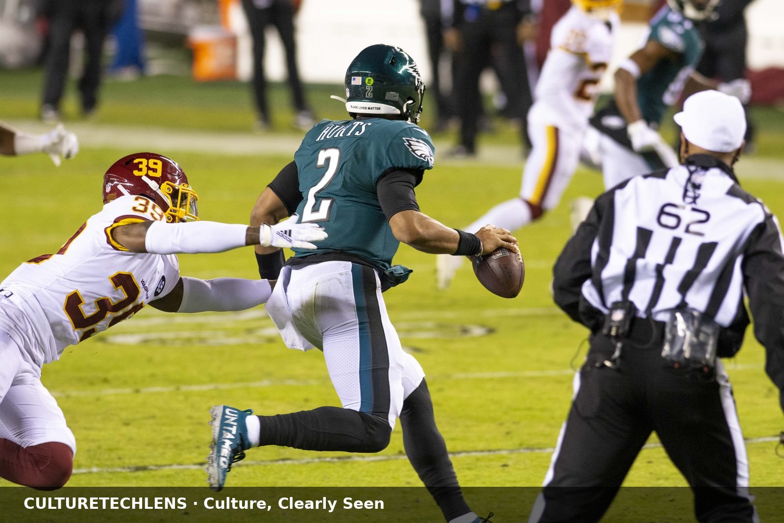 Jalen Hurts with the Philadelphia Eagles in action, January 2021