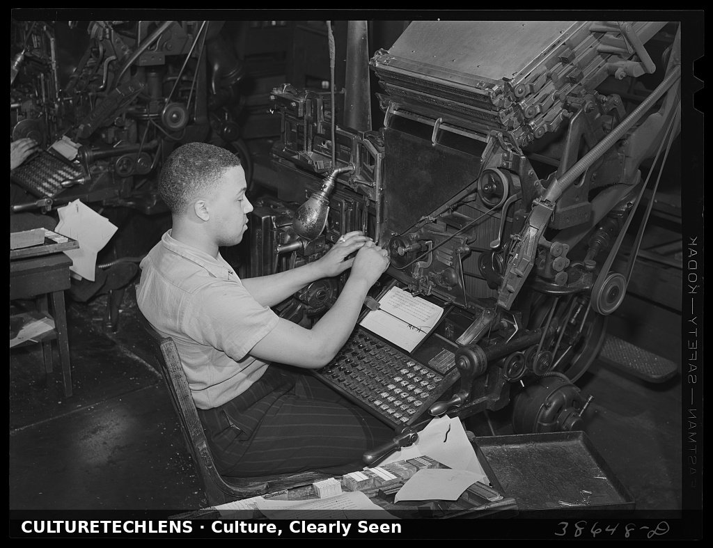 Linotype operator setting type at the Chicago Defender, Chicago, 1941 — CultureTechLens