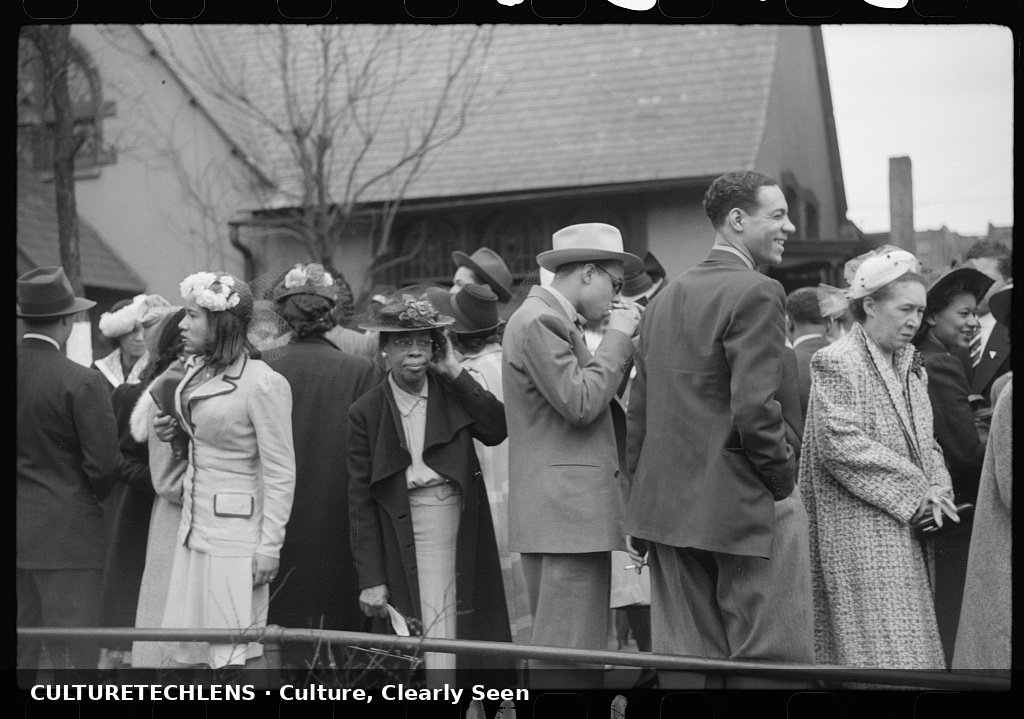 Crowd outside of fashionable Negro church after Easter Sunday service, Chicago, Illinois, 