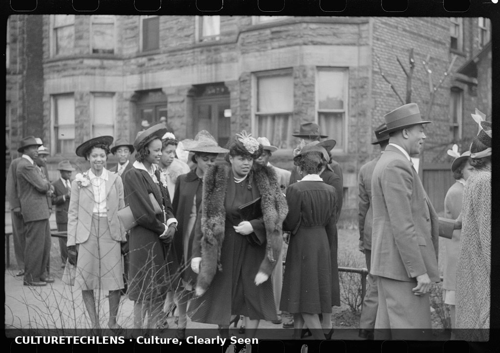 Crowd outside of fashionable Negro church after Easter Sunday service, Chicago, Illinois, 