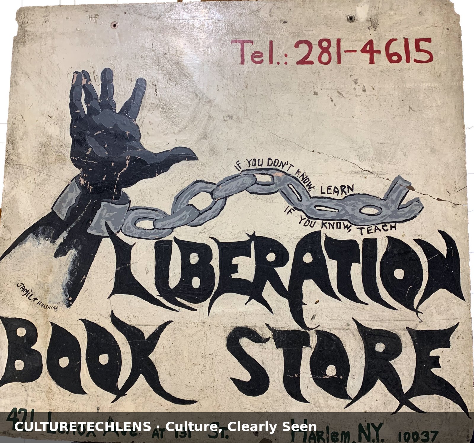 The original Liberation Bookstore signage, Harlem