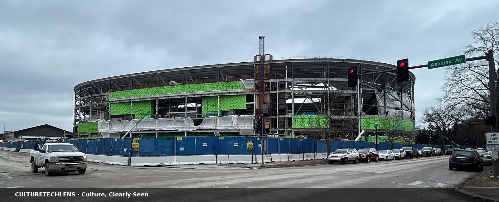 Northwestern's new Ryan Field under construction at Central and Ashland in Evanston, Febru