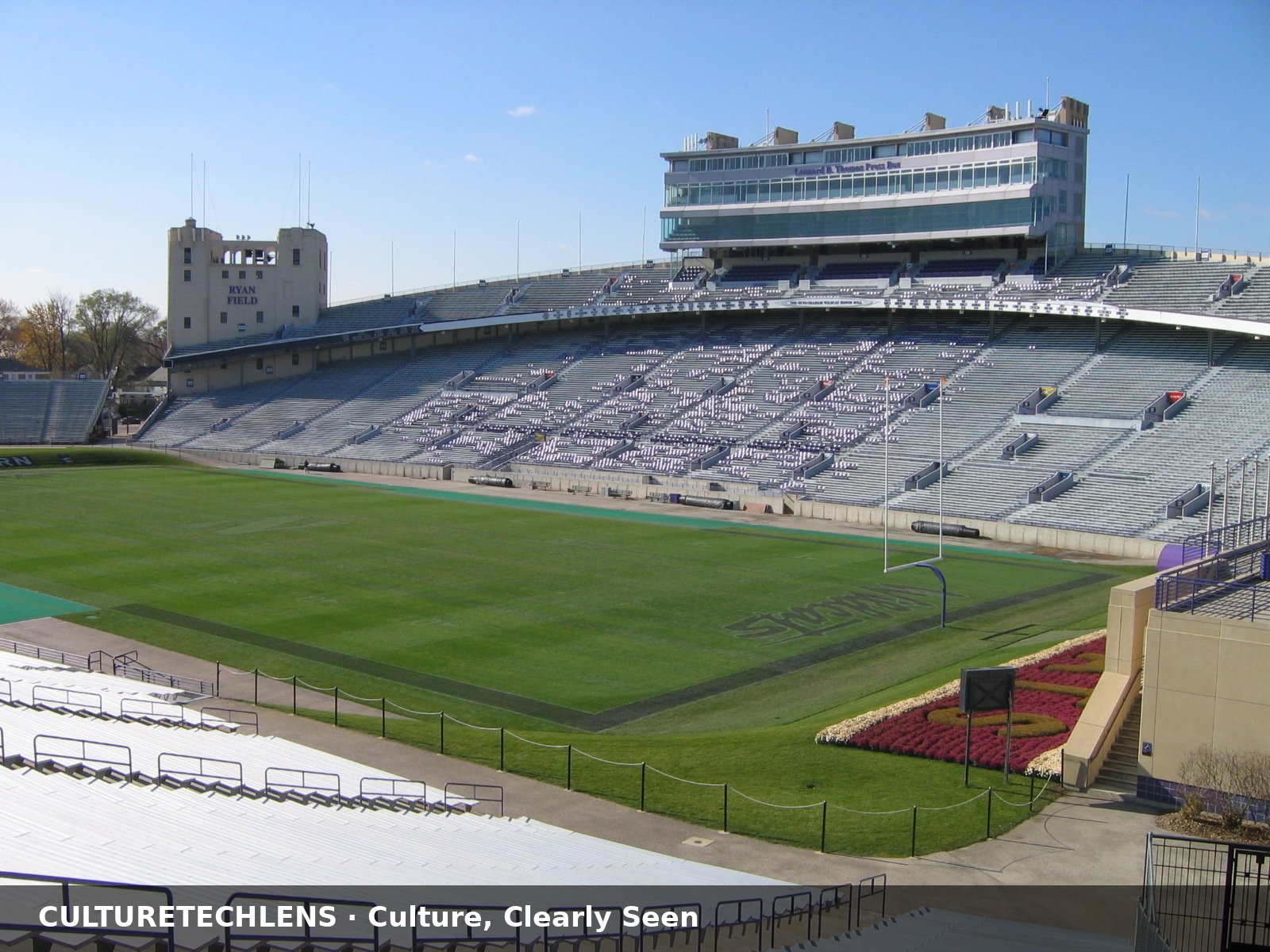 The old Ryan Field, formerly Dyche Stadium, in Evanston: the horseshoe bowl, towers, and L