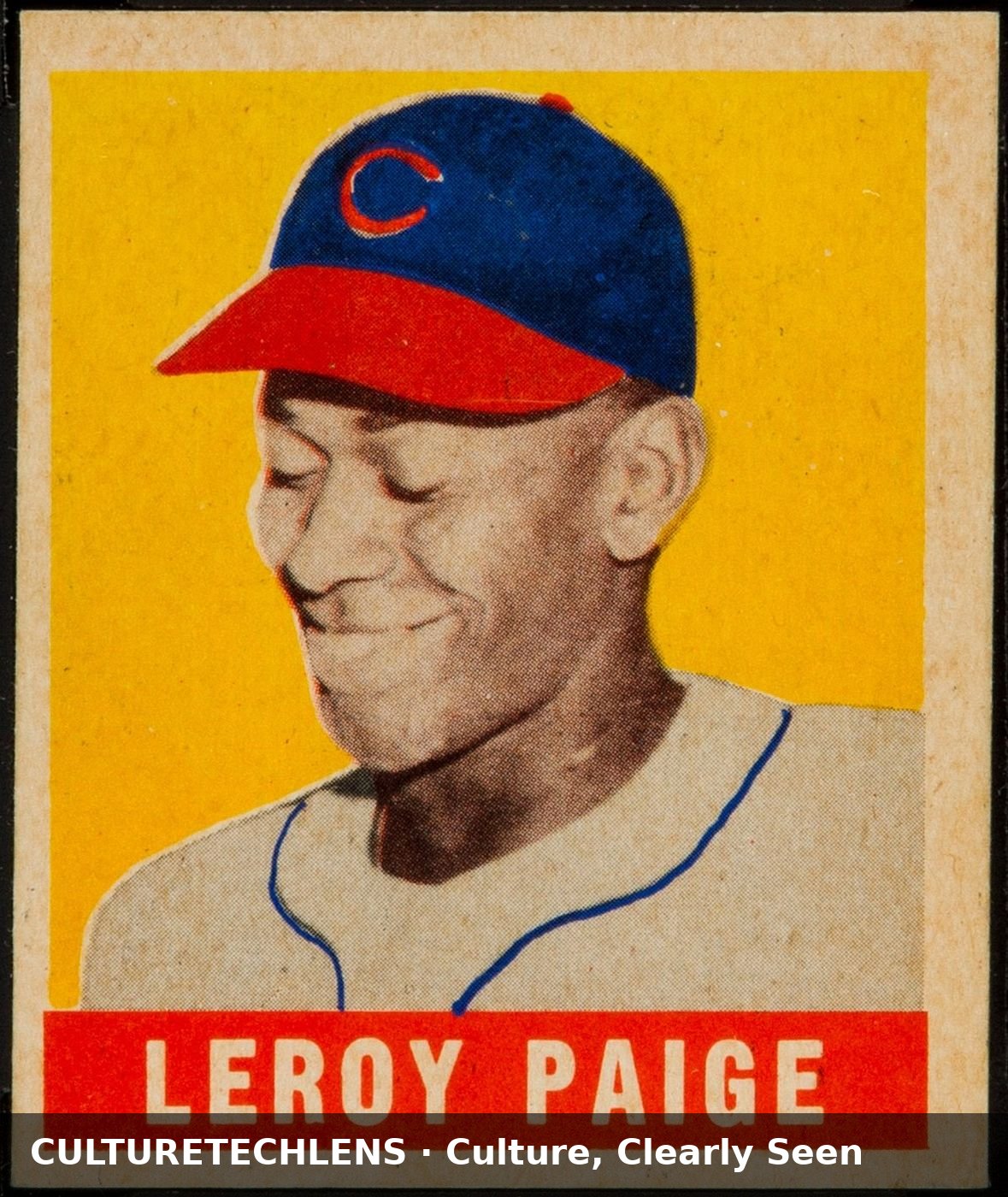 Satchel Paige — 1948 Leaf baseball card portrait — CultureTechLens