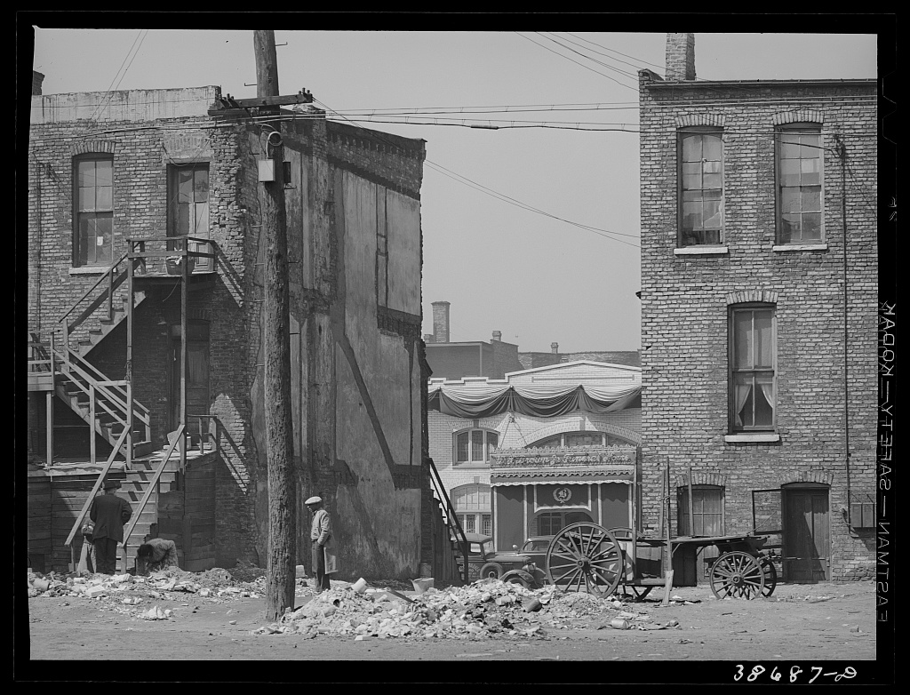 Apartment houses and funeral parlor in Negro section of Chicago, Illinois, Chicago, 1941