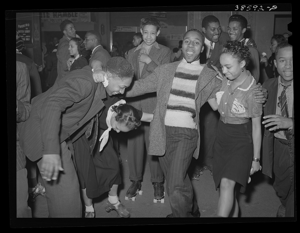 Having fun at rollerskating rink of Savoy Ballroom. Chicago, Illinois, Chicago, 1941