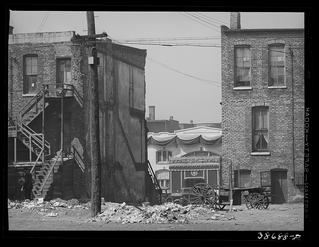 Apartment houses and funeral parlor in Negro section of Chicago, Illinois, Chicago, 1941
