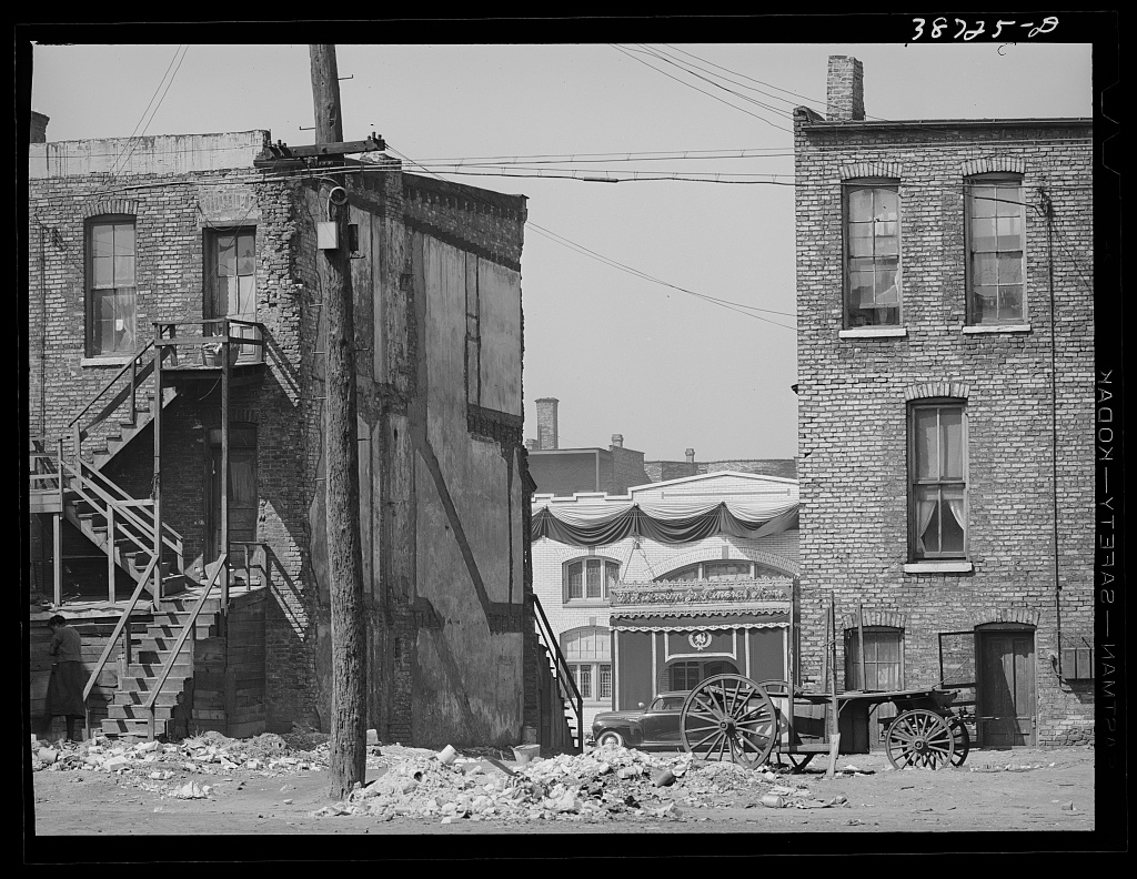 Apartment houses and funeral parlor in Negro section of Chicago, Illinois, Chicago, 1941