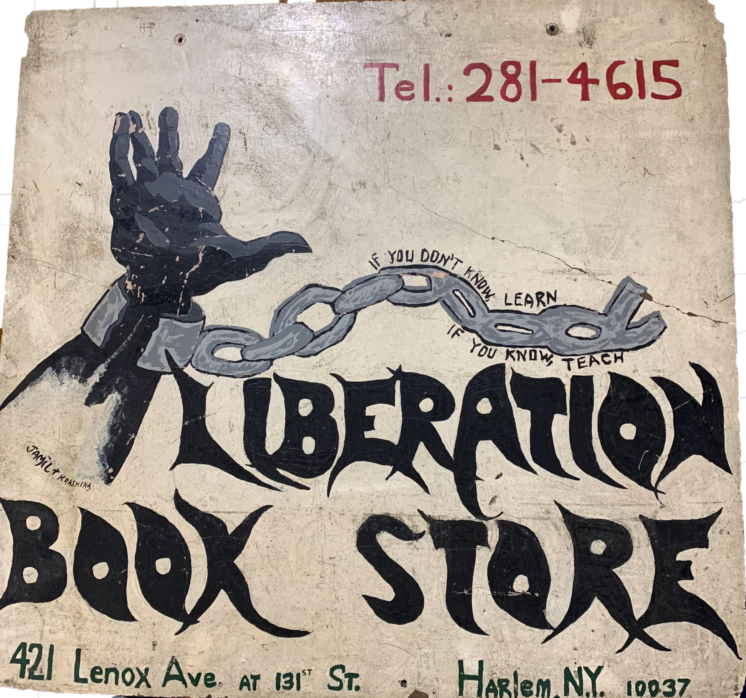 The original Liberation Bookstore signage, Harlem