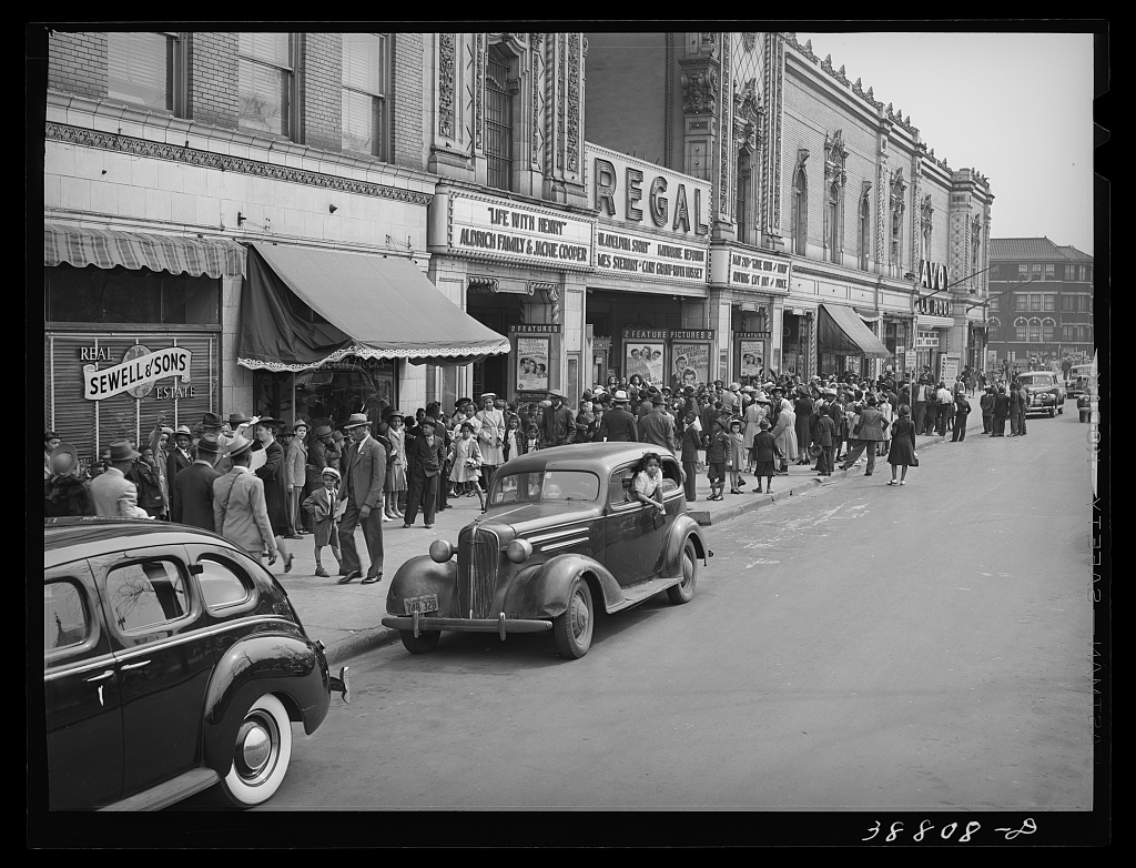Daytime crowd outside the Regal Theater and the Savoy Ballroom, 47th Street, Chicago, April 1941
